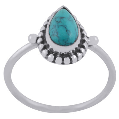 Alluring Rawa Work Around Turquoise Pear Shape 925 Sterling Solid Silver Ring - R3403481-3