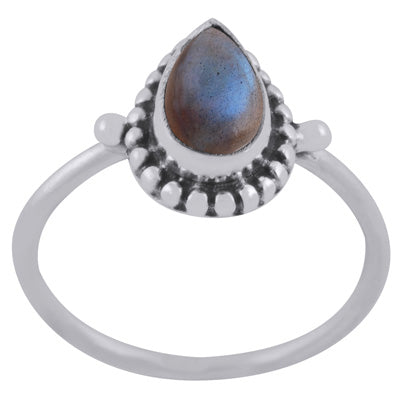 Alluring Rawa Work Around Labradorite Pear Shape 925 Sterling Solid Silver Ring - R3403481-5