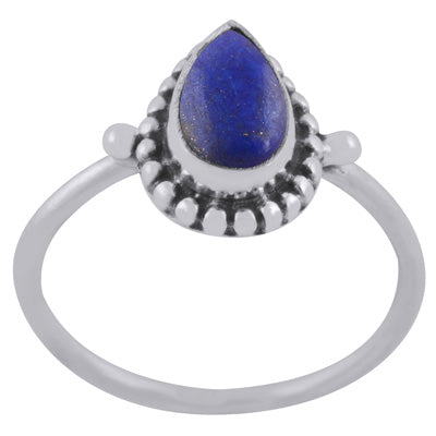 Alluring Rawa Work Around Lapis Pear Shape 925 Sterling Solid Silver Ring - R3403481-6