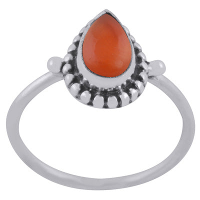 Alluring Rawa Work Around Carnelian Pear Shape 925 Sterling Solid Silver Ring - R3403481-7