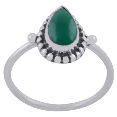 Alluring Rawa Work Around Green Onyx Pear Shape 925 Sterling Solid Silver Ring - R3403481-8