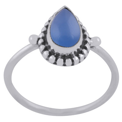 Alluring Rawa Work Around Blue Chalcedony Pear Shape 925 Sterling Solid Silver Ring - R3403481-9
