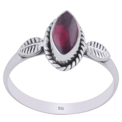 Gorgeous Handcrafted Leaf Around Garnet Marquise Shape 925 Sterling Solid Silver Ring - R3403482-2