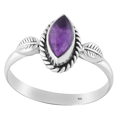 Gorgeous Handcrafted Leaf Around Amethyst Marquise Shape 925 Sterling Solid Silver Ring - R3403482-51