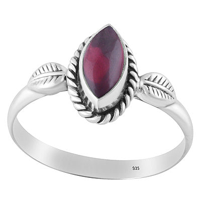 Gorgeous Handcrafted Leaf Around Garnet Marquise Shape 925 Sterling Solid Silver Ring - R3403482-52