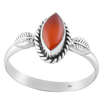 Gorgeous Handcrafted Leaf Around Carnelian Marquise Shape 925 Sterling Solid Silver Ring - R3403482-57