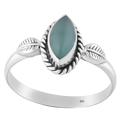 Gorgeous Handcrafted Leaf Around Aqua Chalcedony Marquise Shape 925 Sterling Solid Silver Ring - R3403482-60