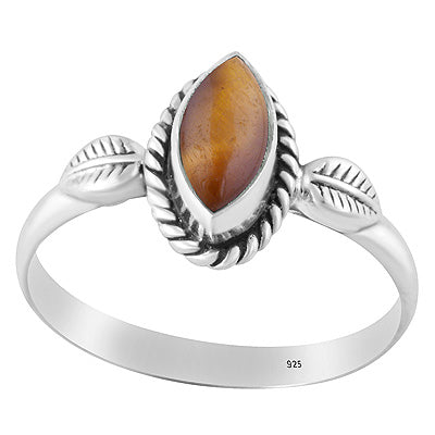 Gorgeous Handcrafted Leaf Around Tiger's Eye Marquise Shape 925 Sterling Solid Silver Ring - R3403482-61