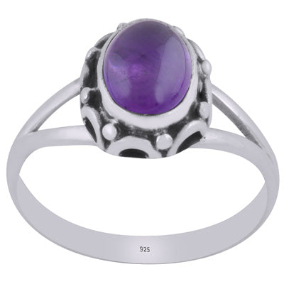 Alluring Handcrafted Work Around Amethyst Oval Shape 925 Sterling Solid Silver Ring - R3403485-1