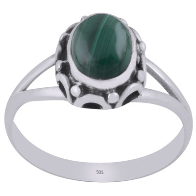 Alluring Handcrafted Work Around Malachite Oval Shape 925 Sterling Solid Silver Ring - R3403485-12