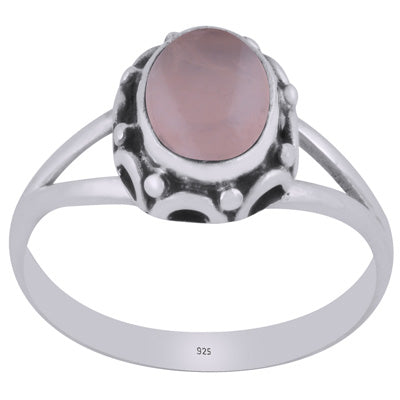 Alluring Handcrafted Work Around Rose Quartz Oval Shape 925 Sterling Solid Silver Ring - R3403485-13