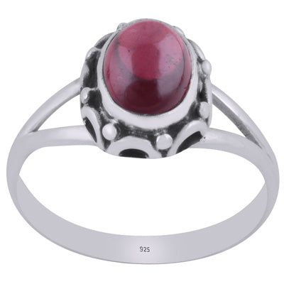 Alluring Handcrafted Work Around Garnet Oval Shape 925 Sterling Solid Silver Ring - R3403485-2