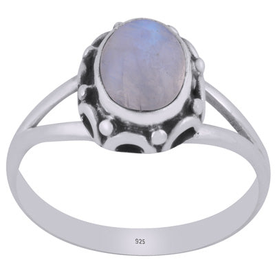 Alluring Handcrafted Work Around Rainbow Moonstone Oval Shape 925 Sterling Solid Silver Ring - R3403485-4