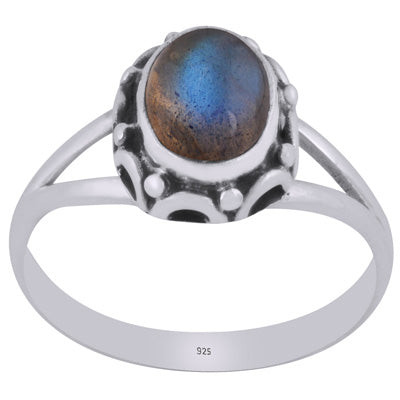 Alluring Handcrafted Work Around Labradorite Oval Shape 925 Sterling Solid Silver Ring - R3403485-5