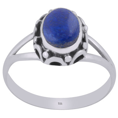 Alluring Handcrafted Work Around Lapis Oval Shape 925 Sterling Solid Silver Ring - R3403485-6