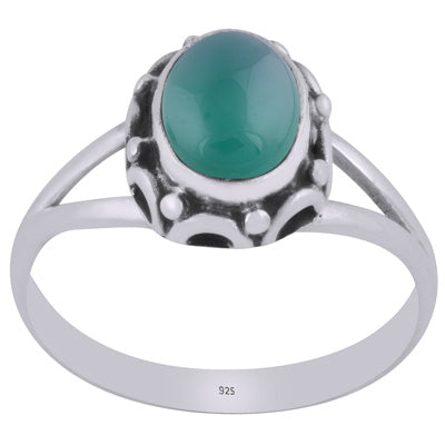 Alluring Handcrafted Work Around Green Onyx Oval Shape 925 Sterling Solid Silver Ring - R3403485-8