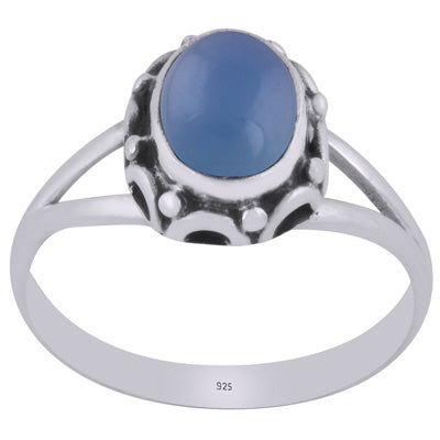 Alluring Handcrafted Work Around Blue Chalcedony Oval Shape 925 Sterling Solid Silver Ring - R3403485-9