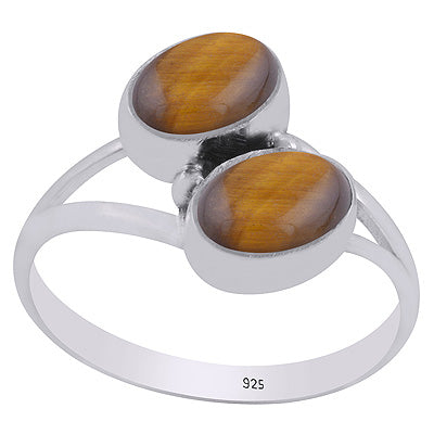 Gorgeous Two Stone Tiger's Eye Oval Shape 925 Sterling Solid Silver Rings - R3403487-11