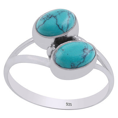 Gorgeous Two Stone Turquoise Oval Shape 925 Sterling Solid Silver Rings - R3403487-3