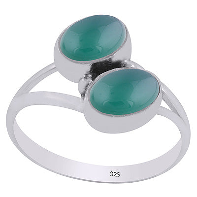 Gorgeous Two Stone Green Onyx Oval Shape 925 Sterling Solid Silver Rings - R3403487-8
