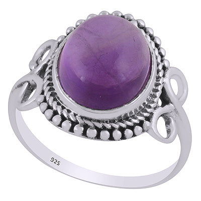 Stunning Handcrafted Rawa & Twisted Wire Work Around Amethyst Oval Shape 925 Sterling Solid Silver Ring - R3403492-1