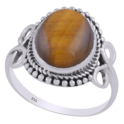 Stunning Handcrafted Rawa & Twisted Wire Work Around Tiger's Eye Oval Shape 925 Sterling Solid Silver Ring - R3403492-10
