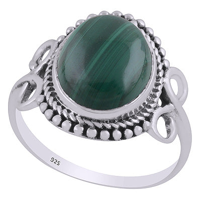 Stunning Handcrafted Rawa & Twisted Wire Work Around Malachite Oval Shape 925 Sterling Solid Silver Ring - R3403492-13