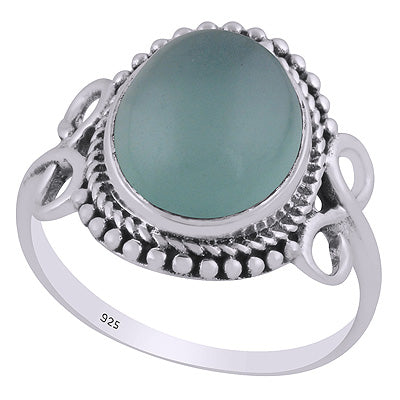 Stunning Handcrafted Rawa & Twisted Wire Work Around Aqua Chalcedony Oval Shape 925 Sterling Solid Silver Ring - R3403492-14