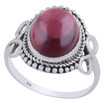 Stunning Handcrafted Rawa & Twisted Wire Work Around Garnet Oval Shape 925 Sterling Solid Silver Ring - R3403492-2