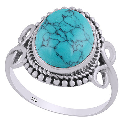 Stunning Handcrafted Rawa & Twisted Wire Work Around Turquoise Oval Shape 925 Sterling Solid Silver Ring - R3403492-3