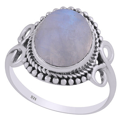 Stunning Handcrafted Rawa & Twisted Wire Work Around Rainbow Moonstone Oval Shape 925 Sterling Solid Silver Ring - R3403492-4