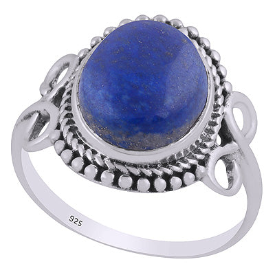 Stunning Handcrafted Rawa & Twisted Wire Work Around Lapis Oval Shape 925 Sterling Solid Silver Ring - R3403492-6