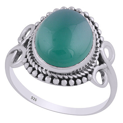 Stunning Handcrafted Rawa & Twisted Wire Work Around Green Onyx Oval Shape 925 Sterling Solid Silver Ring - R3403492-8