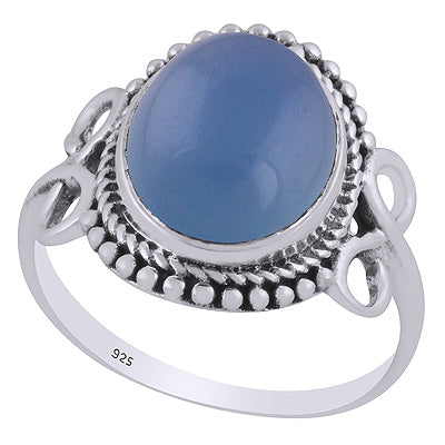 Stunning Handcrafted Rawa & Twisted Wire Work Around Blue Chalcedony Oval Shape 925 Sterling Solid Silver Ring - R3403492-9