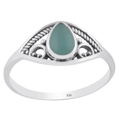 Alluring Rawa & Twisted Wire Work Pattern Around Aqua Chalcedony Pear Shape 925 Sterling Solid Silver Ring - R3403493-12