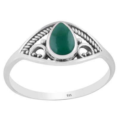 Alluring Rawa & Twisted Wire Work Pattern Around Green Onyx Pear Shape 925 Sterling Solid Silver Ring - R3403493-8