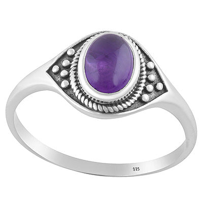 Alluring Twisted Wire & Rawa work Around Amethyst Oval Shape 925 Sterling Solid Silver Ring - R3403496-1