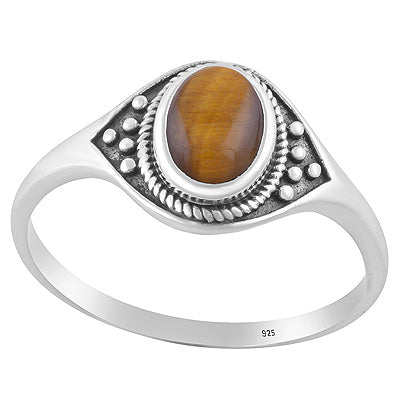 Alluring Twisted Wire & Rawa work Around Tiger's Eye Oval Shape 925 Sterling Solid Silver Ring - R3403496-11