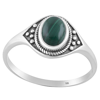 Alluring Twisted Wire & Rawa work Around Malachite Oval Shape 925 Sterling Solid Silver Ring - R3403496-12