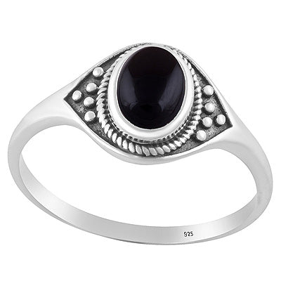 Alluring Twisted Wire & Rawa work Around Black Onyx Oval Shape 925 Sterling Solid Silver Ring - R3403496-14
