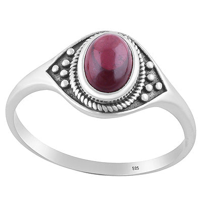 Alluring Twisted Wire & Rawa work Around Garnet Oval Shape 925 Sterling Solid Silver Ring - R3403496-2