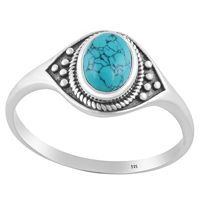 Alluring Twisted Wire & Rawa work Around Turquoise Oval Shape 925 Sterling Solid Silver Ring - R3403496-3