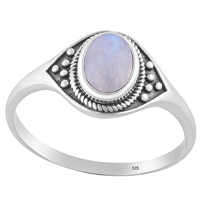 Alluring Twisted Wire & Rawa work Around Rainbow Moonstone Oval Shape 925 Sterling Solid Silver Ring - R3403496-4