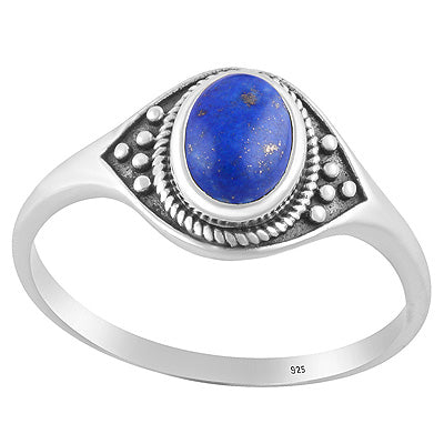 Alluring Twisted Wire & Rawa work Around Lapis Oval Shape 925 Sterling Solid Silver Ring - R3403496-6