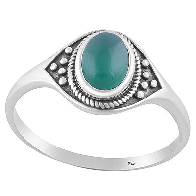 Alluring Twisted Wire & Rawa work Around Green Onyx Oval Shape 925 Sterling Solid Silver Ring - R3403496-8