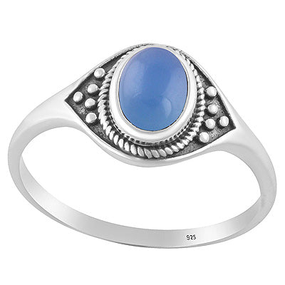 Alluring Twisted Wire & Rawa work Around Blue Chalcedony Oval Shape 925 Sterling Solid Silver Ring - R3403496-9