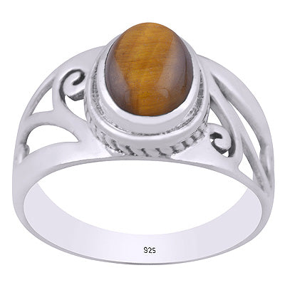 Gorgeous Cut out work Around Tiger's Eye Oval Shape 925 Sterling Solid Silver Ring - R3403497-11