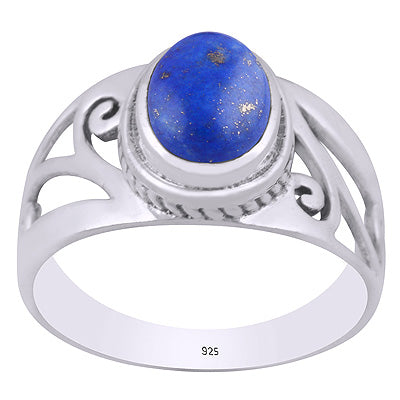 Gorgeous Cut out work Around Lapis Oval Shape 925 Sterling Solid Silver Ring - R3403497-6