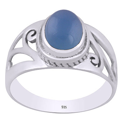 Gorgeous Cut out work Around Blue Chalcedony Oval Shape 925 Sterling Solid Silver Ring - R3403497-9