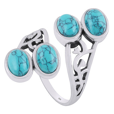 Gorgeous Handcrafted Jali work Around Turquoise Oval Shape 925 Sterling Solid Silver Ring - R3403498-3